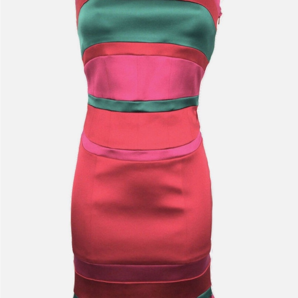 Karen Millen Elegant Pink and Green Colorblock Dress